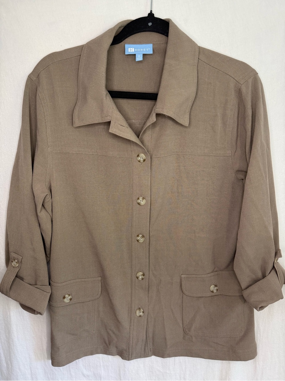 Koret Taupe Button-Front Long Sleeve Blouse Size M